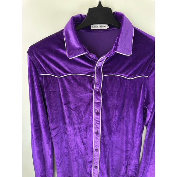 Ranch Dressn Velvet Western Shirt Purple Pearl Snap Rodeo Country Cowgirl XL - Picture 3 of 12